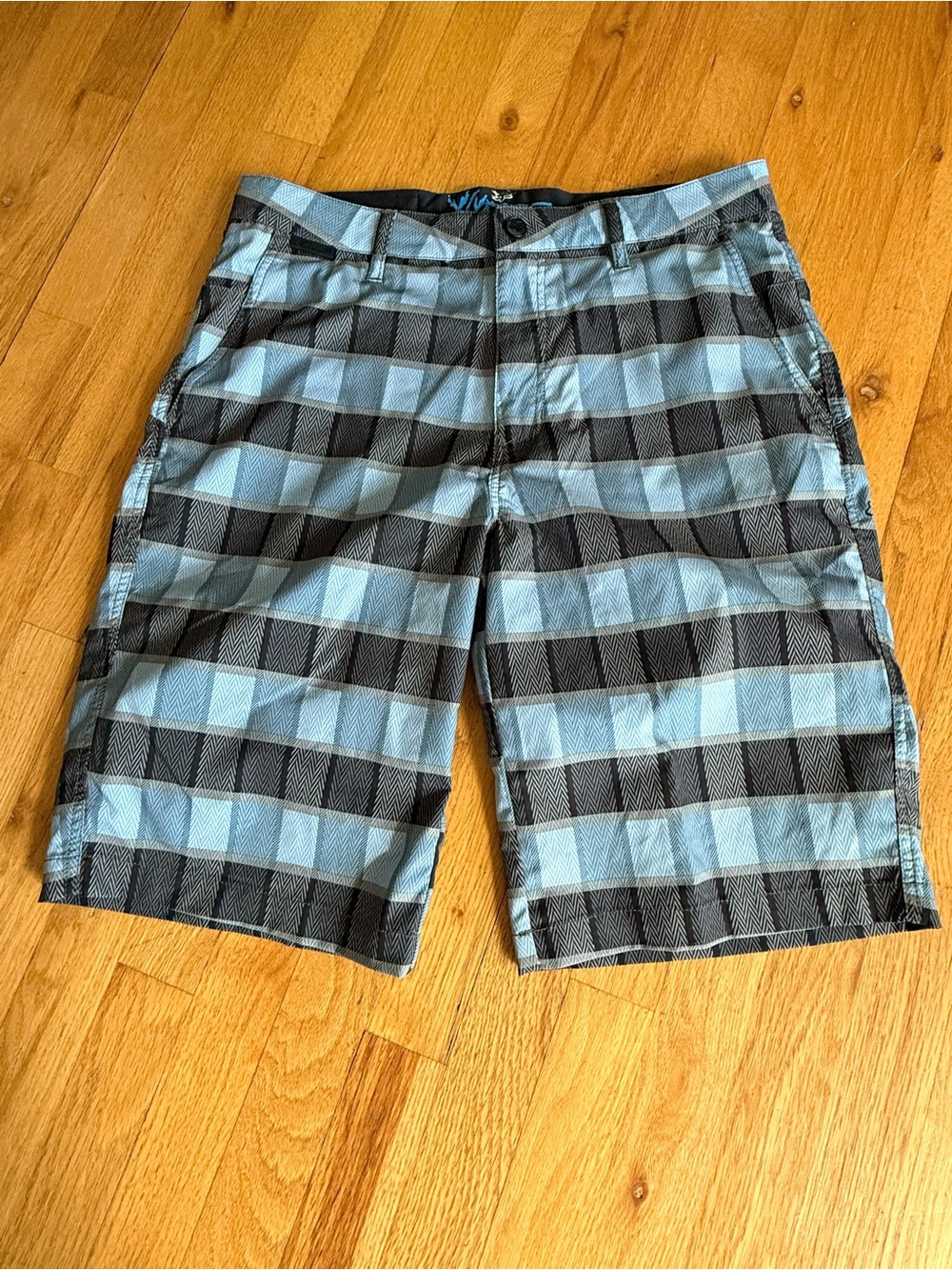 Fox Like New Men's Light Blue and Black Plaid Hydroestanged Hybrid Shorts